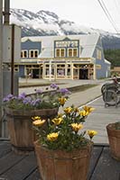 Flower pots on a train baggage cart, Skagway, AK