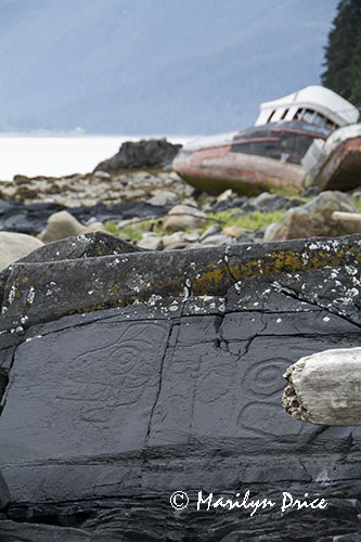 Petroglyphs and old boats, Petroglyph Beach, Wrangell, AK