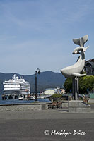 Whale sculpture and our ship, Prince Rupert, BC