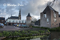 Grote Kerk and the back of our hotel (the castle), Schagen, Netherlands