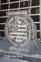 Ice sculpture logo for the Budweiser International Snow Sculpture Championships, Breckenridge, CO