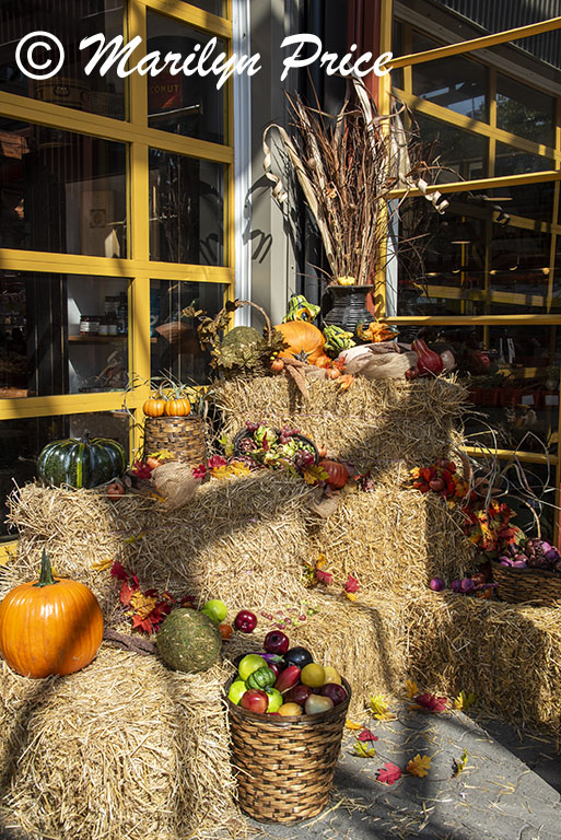 Autumn decorations at one of the doors, Granville Island Public Market, Vancouver, BC, Canada