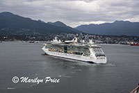 Royal Caribbean ship (Brilliance of the Seas) leaves port, Vancouver, BC, Canada