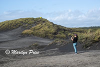 Kelly and sand dunes, Fort Stevens State Park, OR