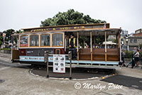 Cable car turning around on turn table (manually operated), San Francisco, CA