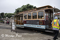 Cable car turning around on turn table (manually operated), San Francisco, CA