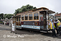 Cable car turning around on turn table (manually operated), San Francisco, CA