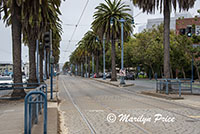 Looking back down the street after getting off the street car, San Francisco, CA