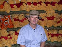 Carl and a display of Winnie the Poohs