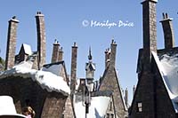 Rooftops and crazy chimneys of Hogsmeade, Harry Potter section of Universal's Islands of Adventure, FL