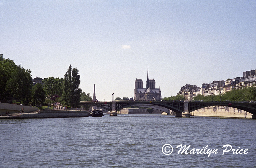 Notre Dame from a sightseeing boat on the Seine, Paris, France