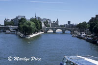 The Seine splits for Ile de la Citie, Paris, France