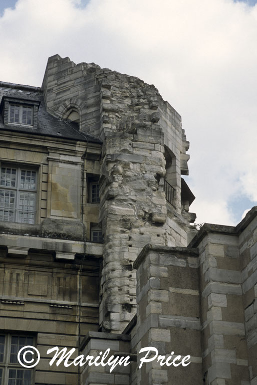 Detail showing where a new wall was built onto the wreckage of an old one, Chateau du Vincennes, Paris, France