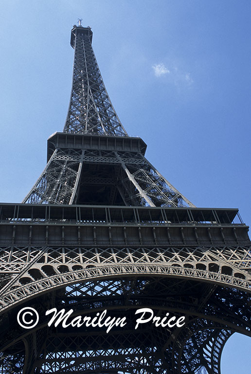 Looking straight up the Eiffel Tower, Paris, France