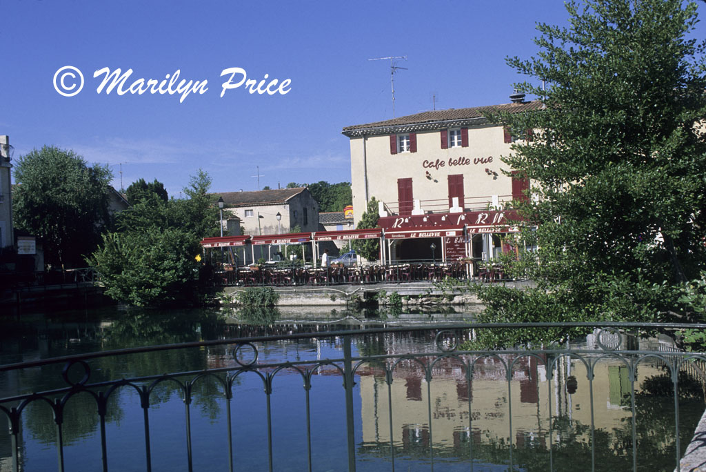 Restaurant and pond, L'isle sur la Sorque, France