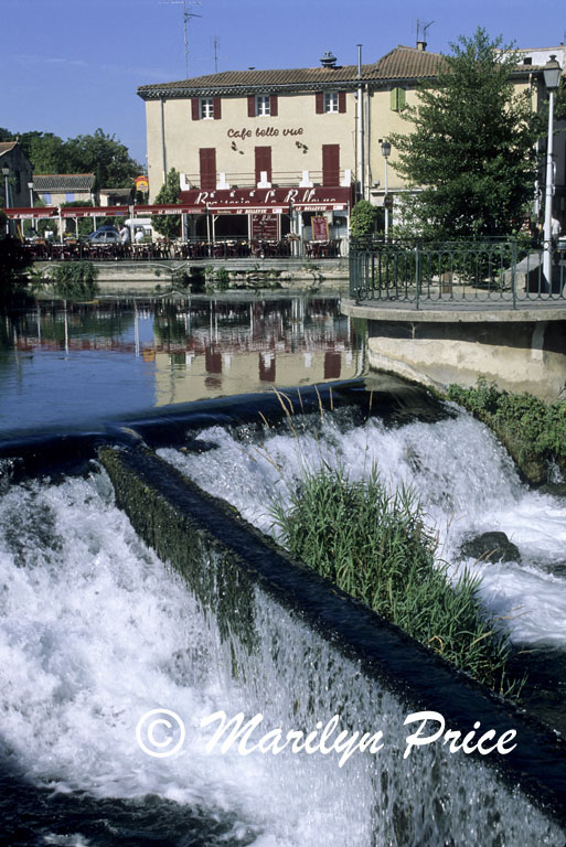 Restaurant and pond, L'isle sur la Sorque, France