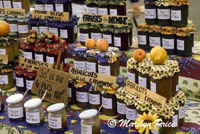 An assortment of jams for sale at the market, L'isle sur la Sorque, France