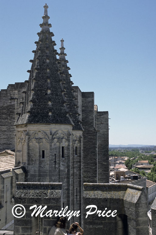 Looking across the ramparts at the top of the Palais des Papes, Avignon, France