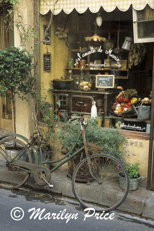 Bicycle in front of a restaurant, St. Remy de Provence, France