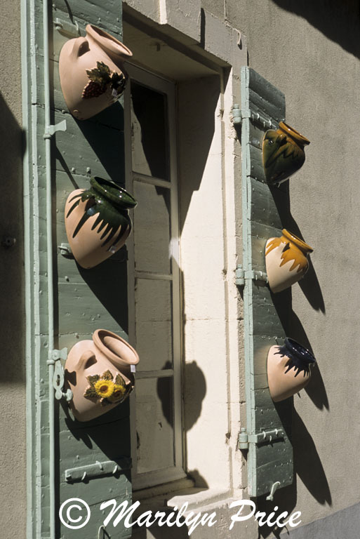 Unusual flower pots on shutters