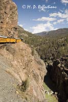 The train turns a corner high above the Animas River, Durango-Silverton Narrow Gauge Railroad, Durango, CO