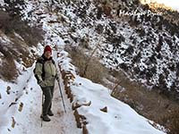 Marilyn on snow packed Bright Angel Trail, Grand Canyon National Park, AZ