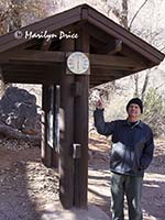 Carl and the shady thermometer at Indian Gardens, Bright Angel Trail, Grand Canyon National Park, AZ