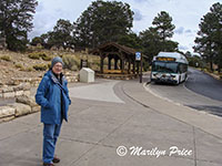 Marilyn waiting for the bus, Grand Canyon National Park, AZ