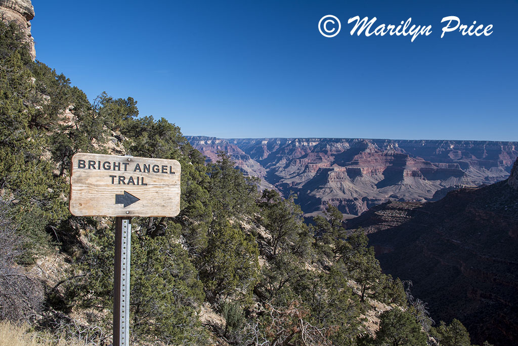 Bright Angel Trail and sign, Grand Canyon National Park, AZ