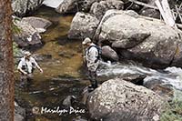 Fishermen try their luck on North St. Vrain Creek, Wild Basin Trail, Rocky Mountain National Park, CO