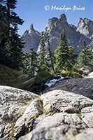 Waterfalls and peaks, Emerald Lake Trail, Rocky Mountain National Park, CO