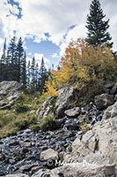 Autumn trees and waterfalls along Emerald Lake Trail, Rocky Mountain National Park, CO