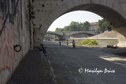 Bike path along the Tiber, Rome, Italy