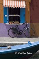 Window, bicycle, and boat, Burano, Italy