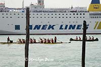 Cruise ship and rowed boats, Venice, Italy