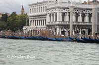 Gondolas line quai in front of San Marco square, Venice, Italy