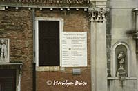 Sign detailing restoration of Theatre de Fenice, Venice, Italy