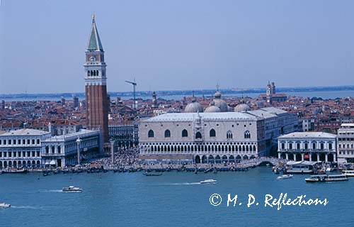 View from San Giorgio's bell tower, including Doge's Palace and Campanile, Venice, Italy