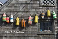 Lobster buoys displayed on a wall, Peggy's Cove, Nova Scotia