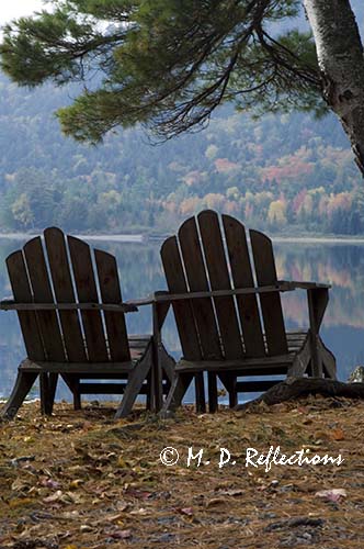 Adirondack chairs and autumn reflections, Nahmakanta Lake, ME