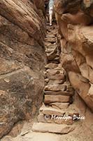 Narrow rock stairway to slot canyon on Joint Trail, Canyonlands National Park, UT