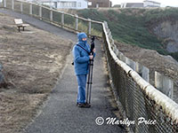 Marilyn bundled up against the cold wind, Face Rock Scenic Viewpoint, Bandon, OR