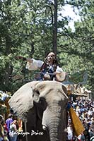 Captain Jack Sparrow rides an elephant in the parade, Colorado Renaissance Festival, Larkspur, CO