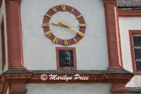 Man with moving eyes, town hall tower, Koblenz, Germany