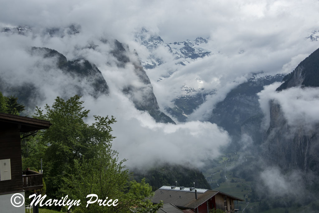 Waterfalls and cloud filled valleys, Wengen, Switzerland