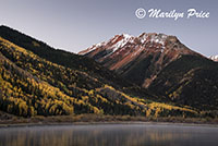 Red Mountain #1 with autumn aspens reflected in Crystal Lake, San Juan Mountains, CO