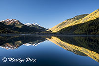 Red Mountain #1 and #3 with autumn aspens reflected in Crystal Lake, San Juan Mountains, CO