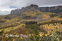 Autumn aspen and rocky ridge, Owl Creek Pass, San Juan Mountains, CO