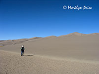 Marilyn approaches a dune, Great Sand Dunes National Park, CO