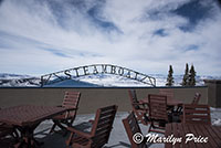 Sign on a patio at the top of the gondola, Steamboat Springs, CO